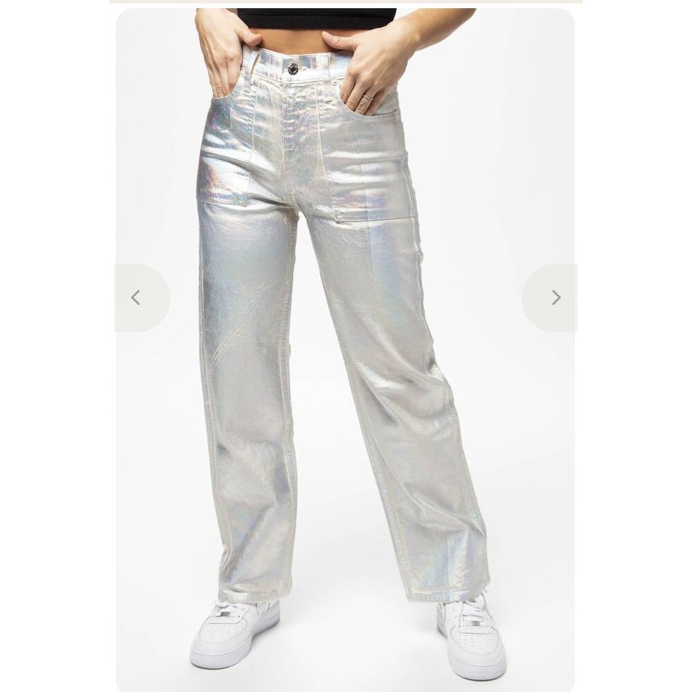 Helmut Lang Factory Jeans in Silver/Ecru Size 27 Metallic Straight Leg Denim